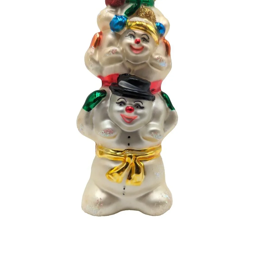 Vintage Snowman Totem Pole Hand Blown‎ Glass Poland Stacked Snowmen